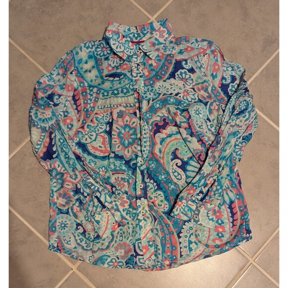 Talbots Classic Cotton Shirt - LayeredPaisley  Long Sleeve Button Up Shirt Sz M - Picture 13 of 13